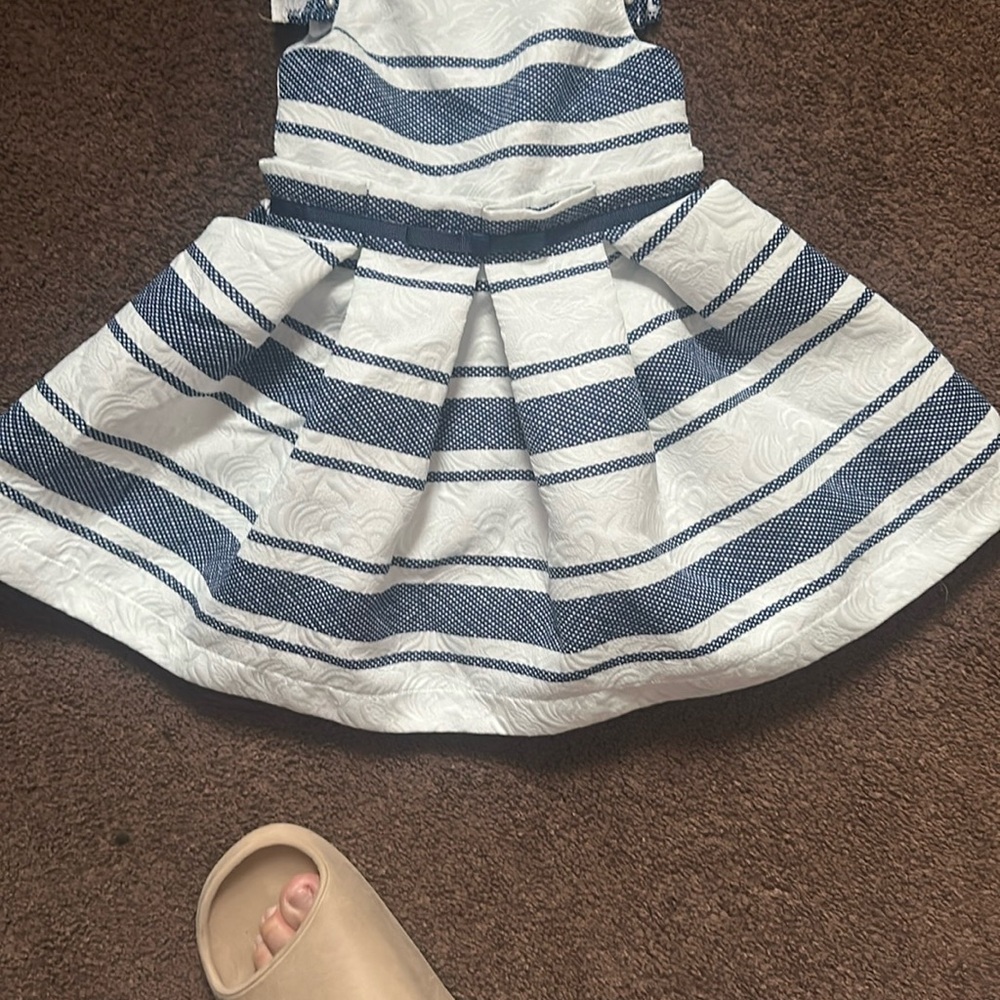 Casual Blue and White A-Line Spaghetti Strap Dress